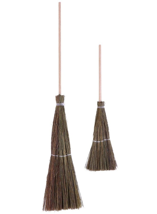SHINEOFI 2Pcs Dollhouse Miniature Broom, 1:12 Scale Mini Hand-Woven Broom, Tiny Witch Broomstick for Dollhouse Furniture Accessories Halloween, Christmas, Home Garden Decor - Image 1